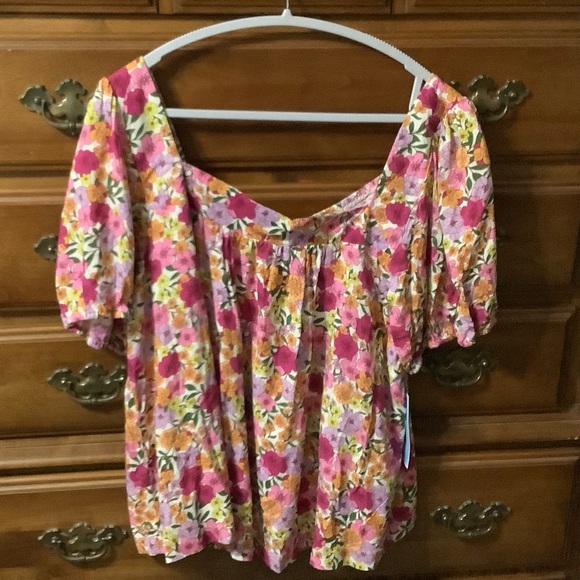 Draper James RSVP floral print squared collar blouse - Picture 1 of 8